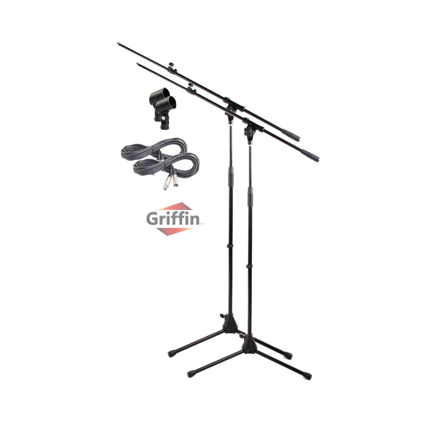 4 Pack Microphone Boom Stands with 4 Mic Clips & 4 XLR Microphone Cables 20 Ft. 