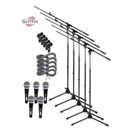 Telescoping Microphone Stand Package with Vocal Unidirectional Mics and