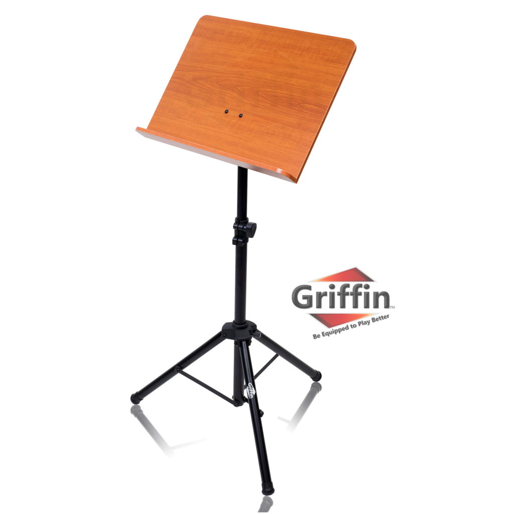 Wood Music Stand by Griffin Deluxe CONDUCTOR Sheet Holder with Metal Tripod Folding Legs For