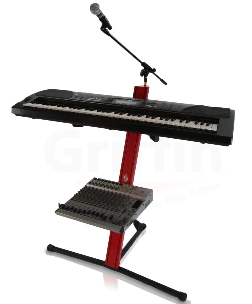 2Tier Column Keyboard Stand with Mic Boom Arm by Griffin Double Sliding Mounting Arms