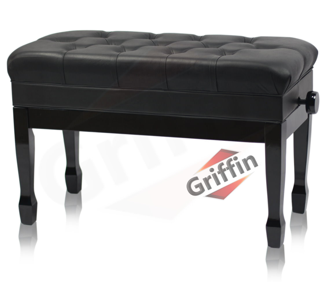 thumbnail image 2 of Kunova Duet Piano Bench - Black Solid Wood With Leather Seat | Storage Compartment For Sheet Music | Two-Person Keyboard Bench 2 of 10