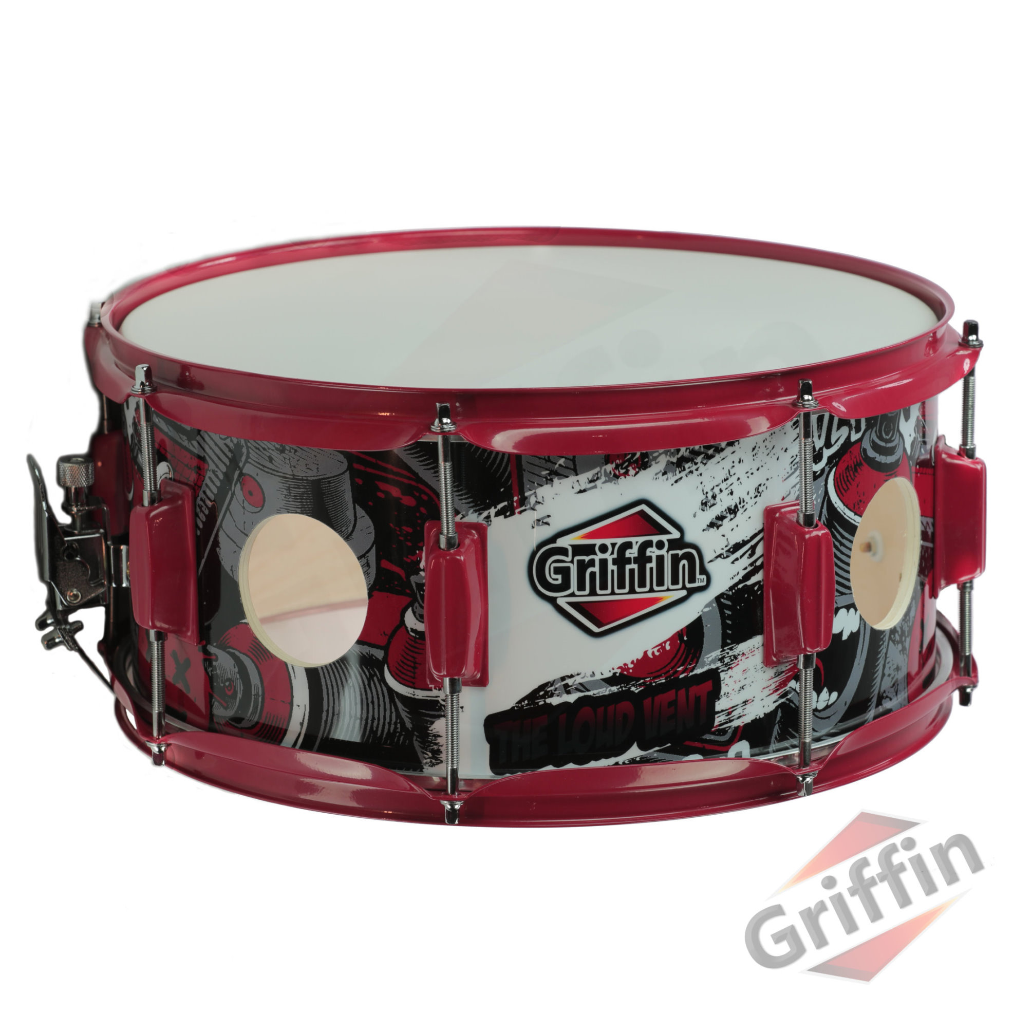 Birch Wood Shell Snare Drum by Griffin 14″ x 6.5″ – Oversize 2.5″ Vents