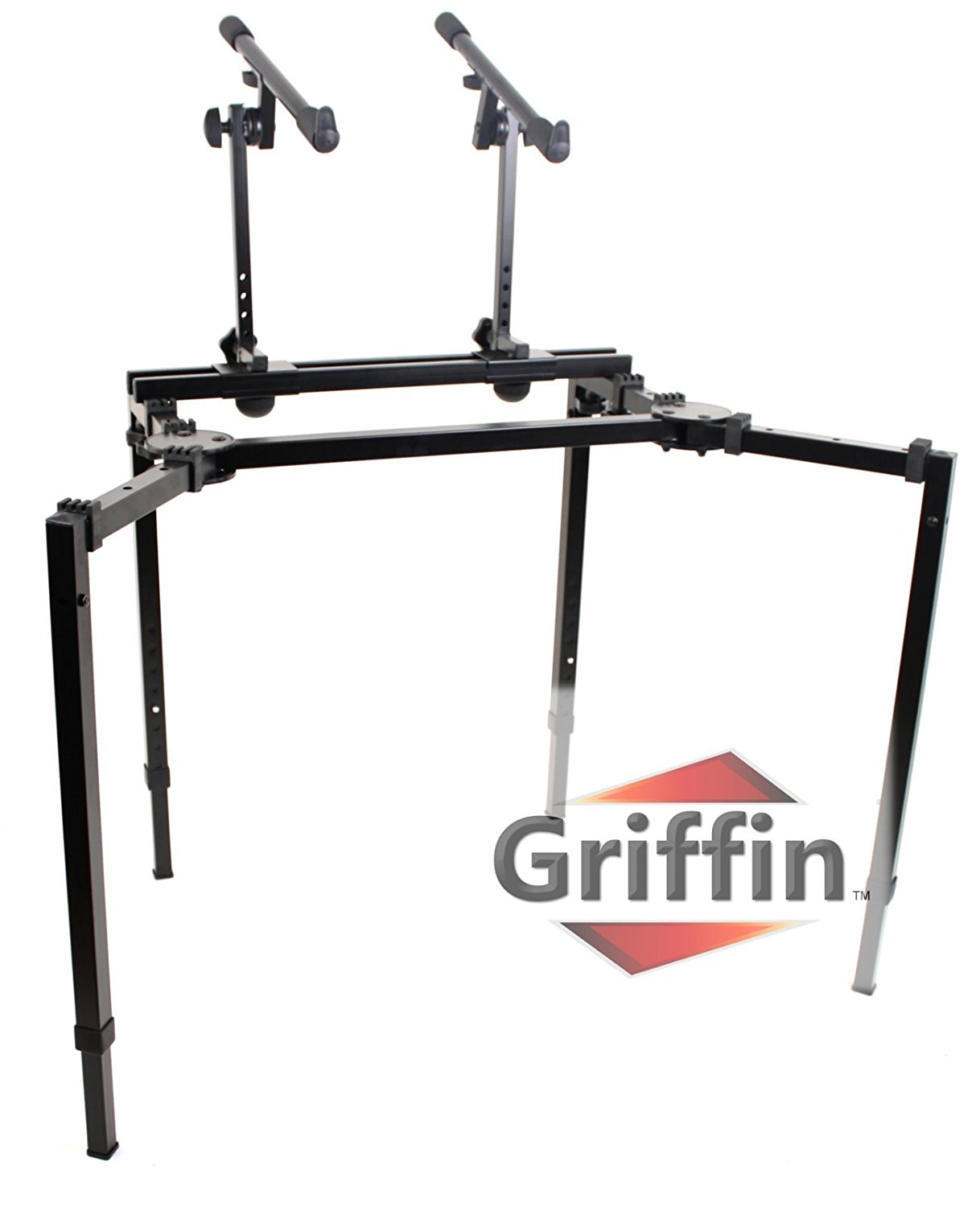 Double Piano Keyboard and Laptop Stand by Griffin, 2 Tier/Dual Portable  Studio Mixer Rack for Turntables, DJ Coffins, Speakers, Audio Gear and  Music Equipment